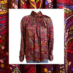 VTG Paisley Print Blouse - Red and Purple
